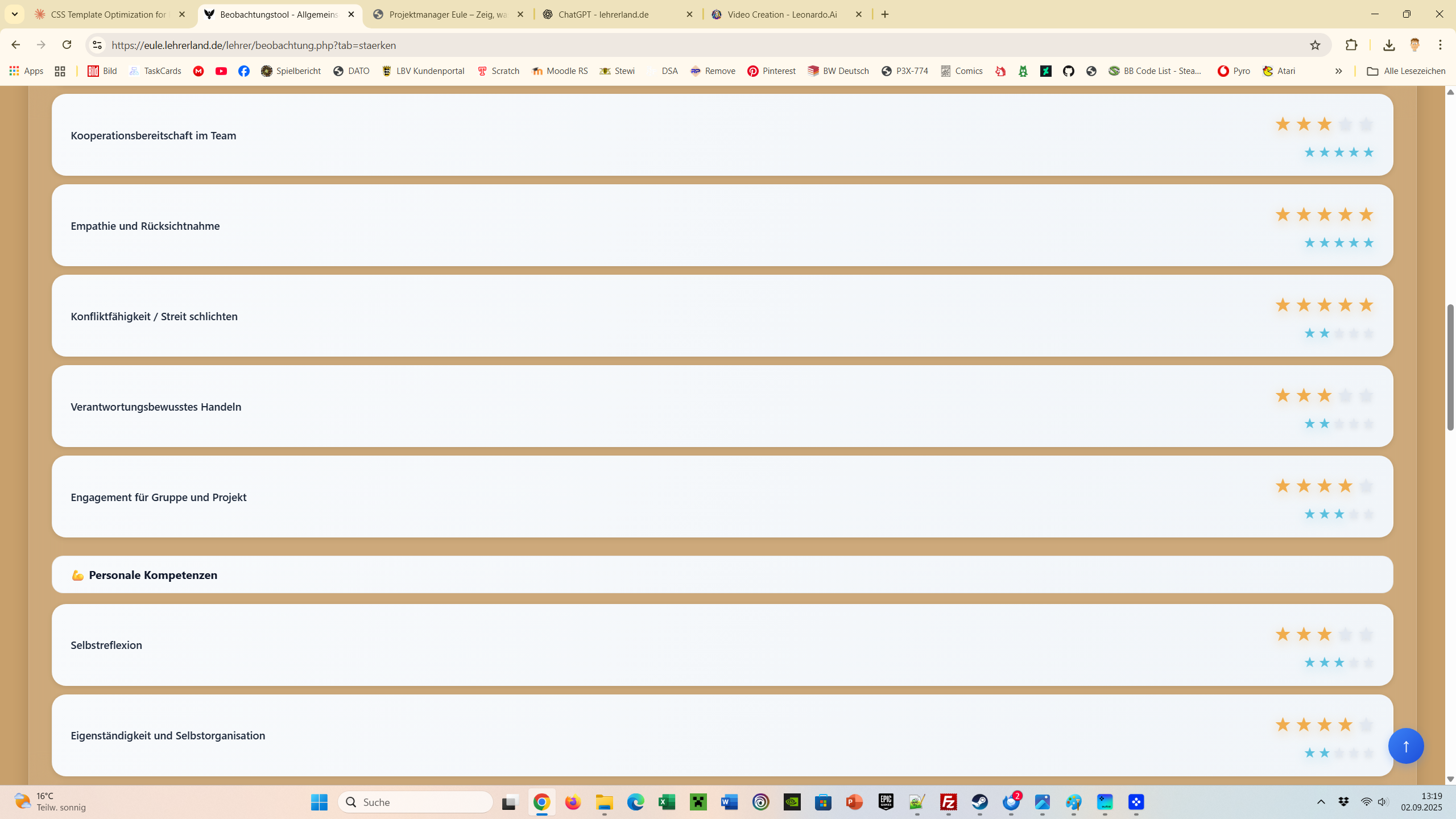 Selbsteinschätzung Online - Detailansicht